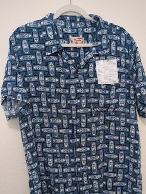 Quiksilver Men's Blue Tiki-Print Short-Sleeve Button-Down Shirt